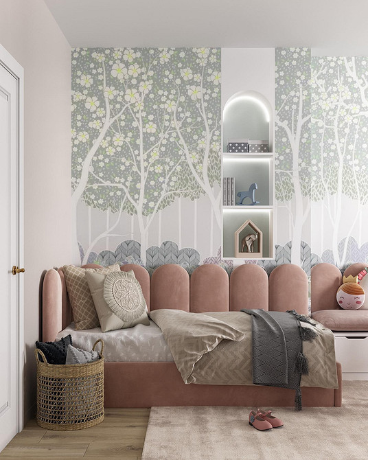 Дитяче ліжко з бархатистою спинкою для затишної дитячої кімнати у 2026 році.