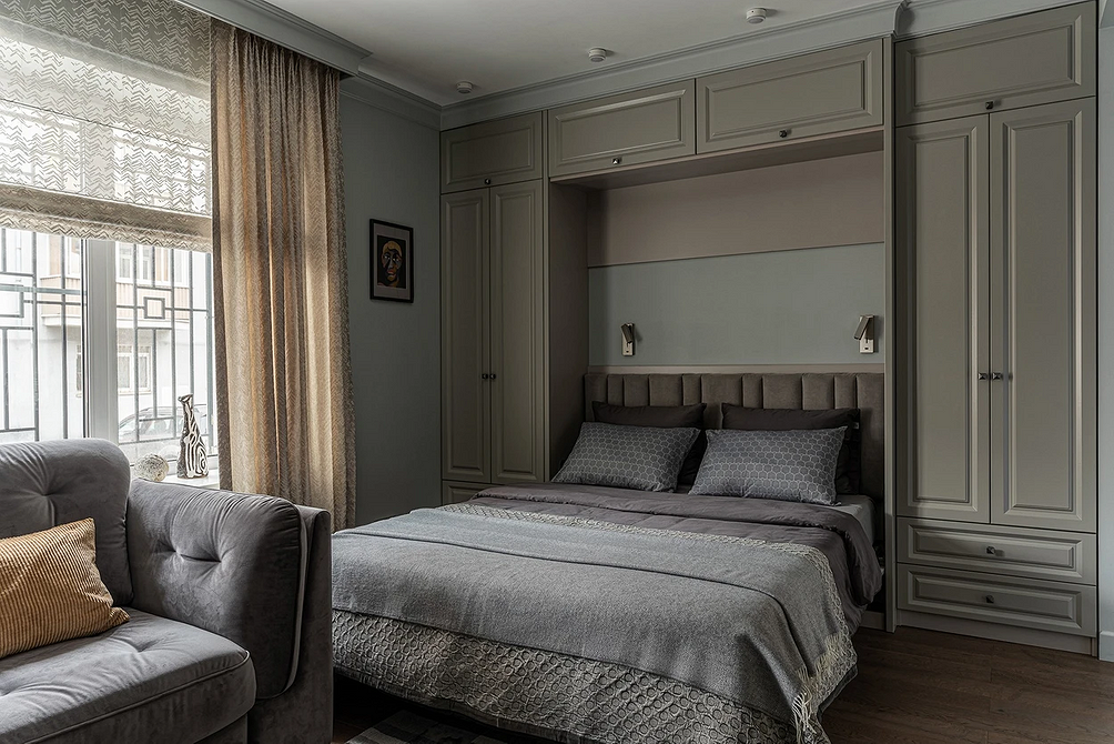 Ліжко-трансформер 2026 Інноваційне ліжко-трансформер 2026 з полицями для компактної спальні.