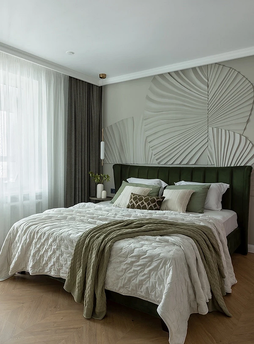 Дизайнерське ліжко 2026 з незвичайним узголів'ям для сучасної спальні, стильний акцент