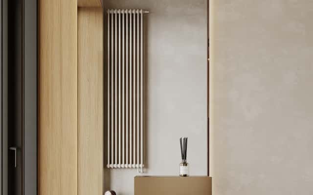 Інтер'єр заміського будинку в стилі японського мінімалізму з каміном