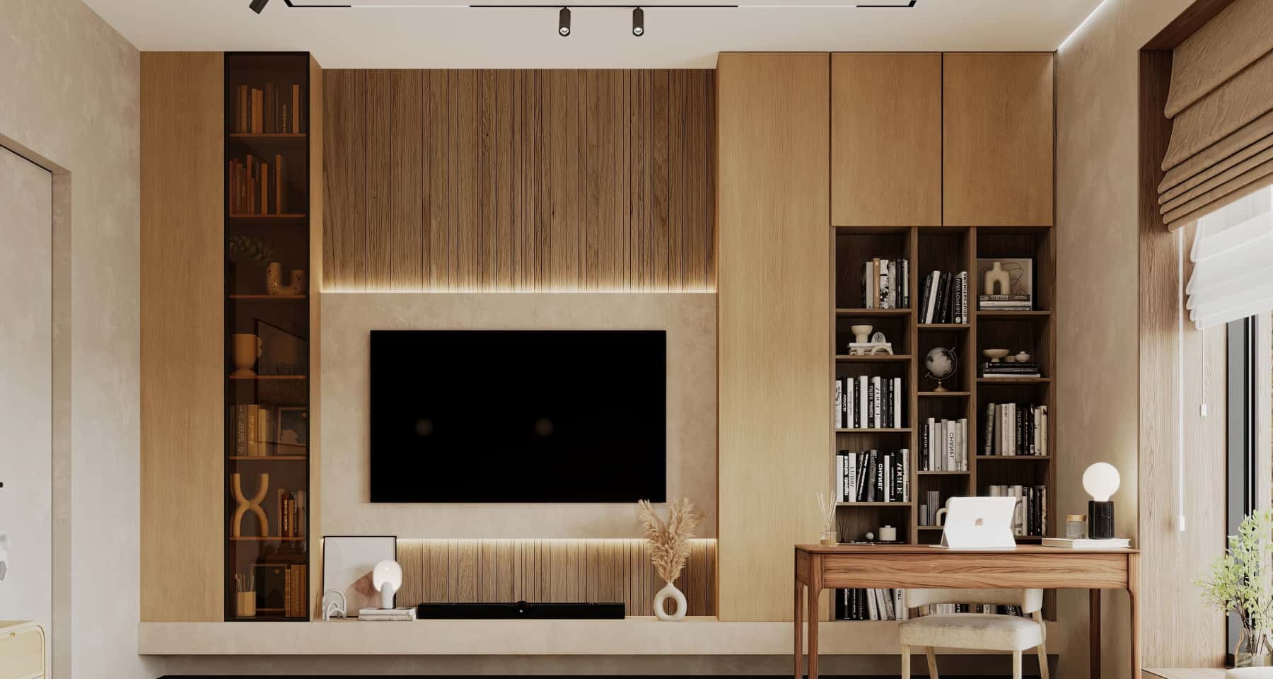 Дизайн обідньої зони в сучасному будинку, великий стіл для всієї сім'ї.