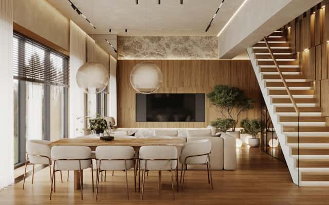 Заміський будинок в еко-стилі 2026 з використанням натуральних матеріалів та зелені