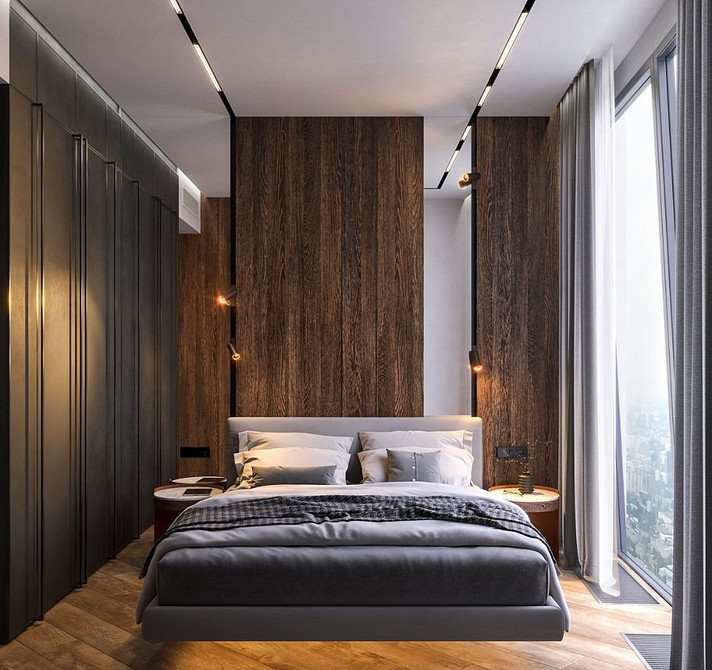 Сучасна спальня 2026 з парячим ліжком і підсвіткою, що створює ілюзію невагомості.