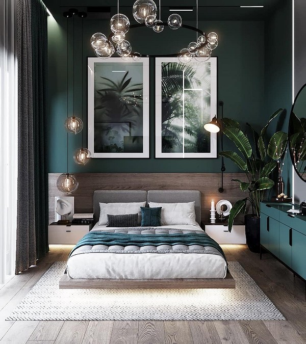 Мінімалістична спальня 2026 з парячим ліжком і дерев'яним узголів'ям, сучасний дизайн.