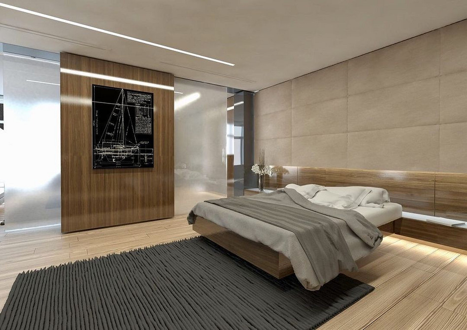 Інноваційний дизайн спальні з підвісним ліжком, високі стелі, комфорт та естетика.