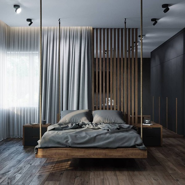 Підвісне ліжко з підсвіткою в сучасній спальні: дизайн та кріплення.