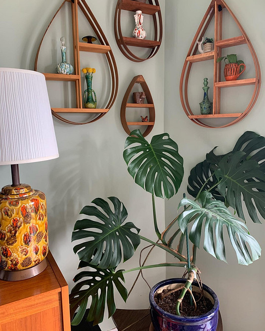 Мінімалістичні дерев'яні полиці над робочим столом: зручне зберігання та організація.