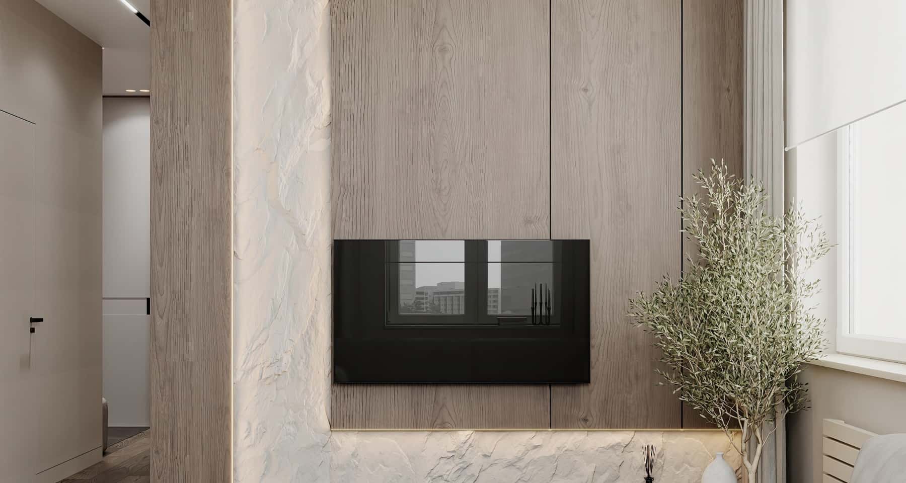 Екологічний ремонт квартири 2026: оздоблення стіни під камінь у сучасному інтер'єрі.