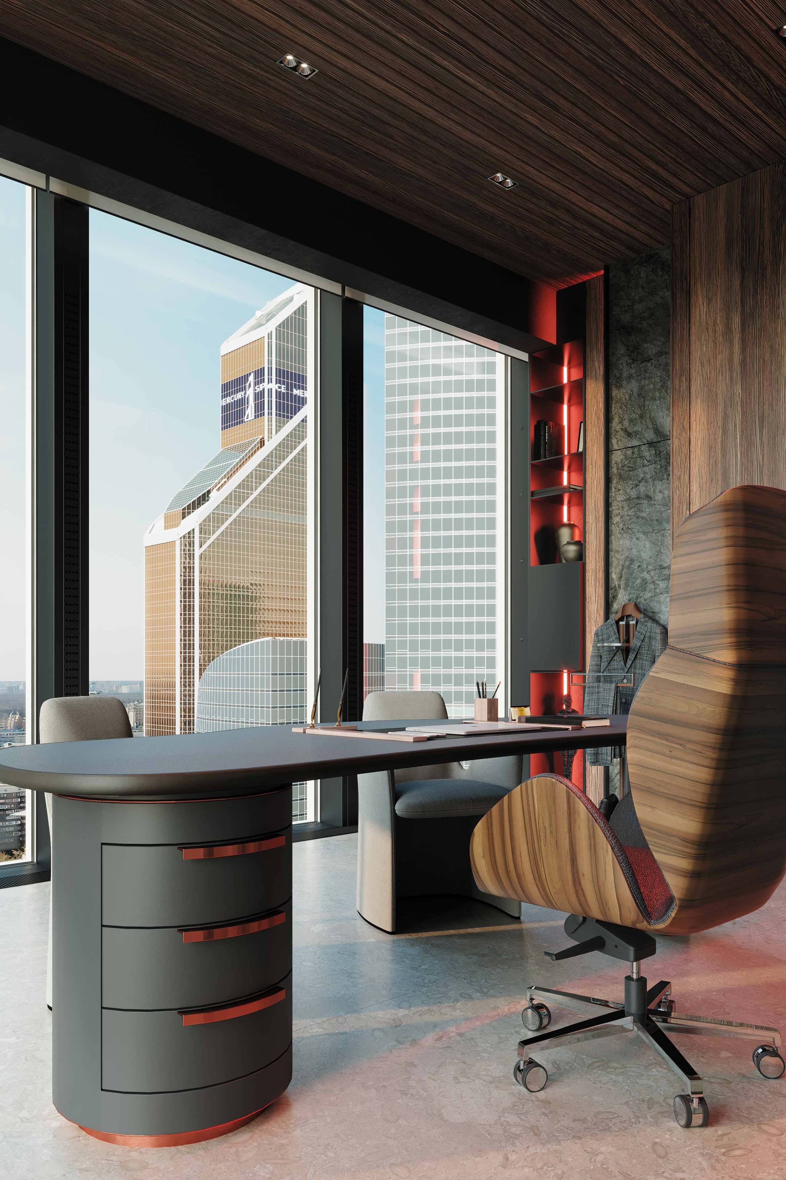 Стильний дизайн домашнього офісу 2025: ергономічне крісло та природні матеріали.