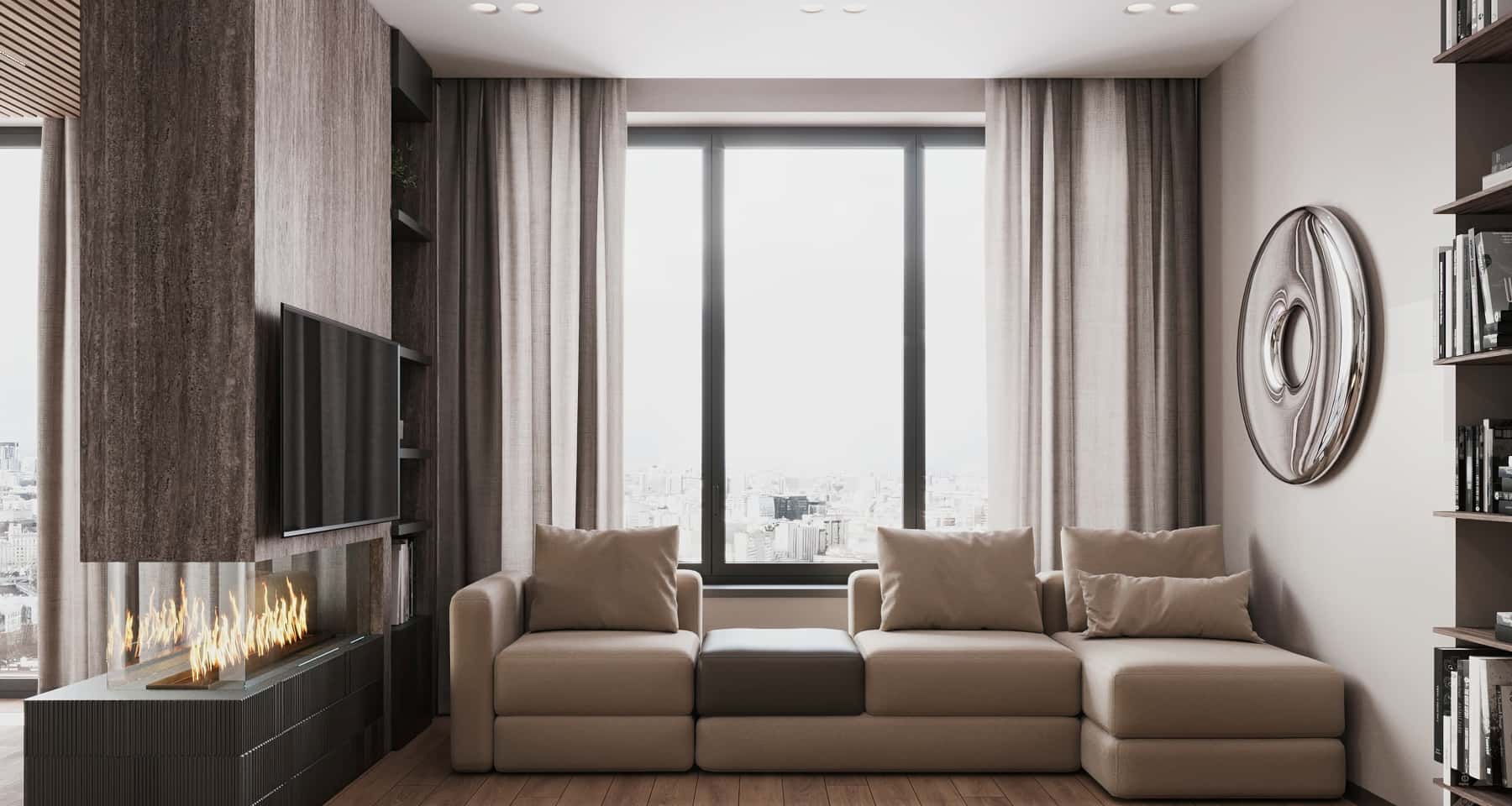 Сучасна кухня з інтегрованою технікою та острівним столом для приготування їжі, що слугує як офіс 2025.