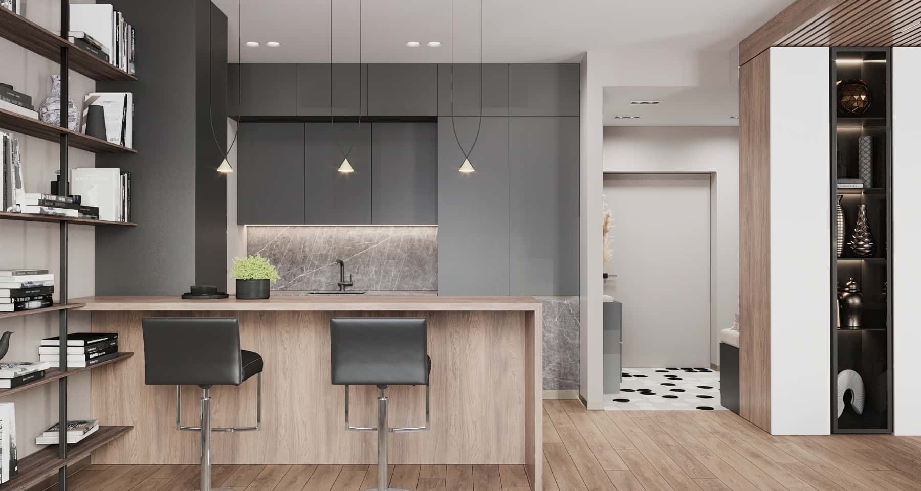 Домашній офіс у стилі лофт 2025 з великим вікном та робочим столом.