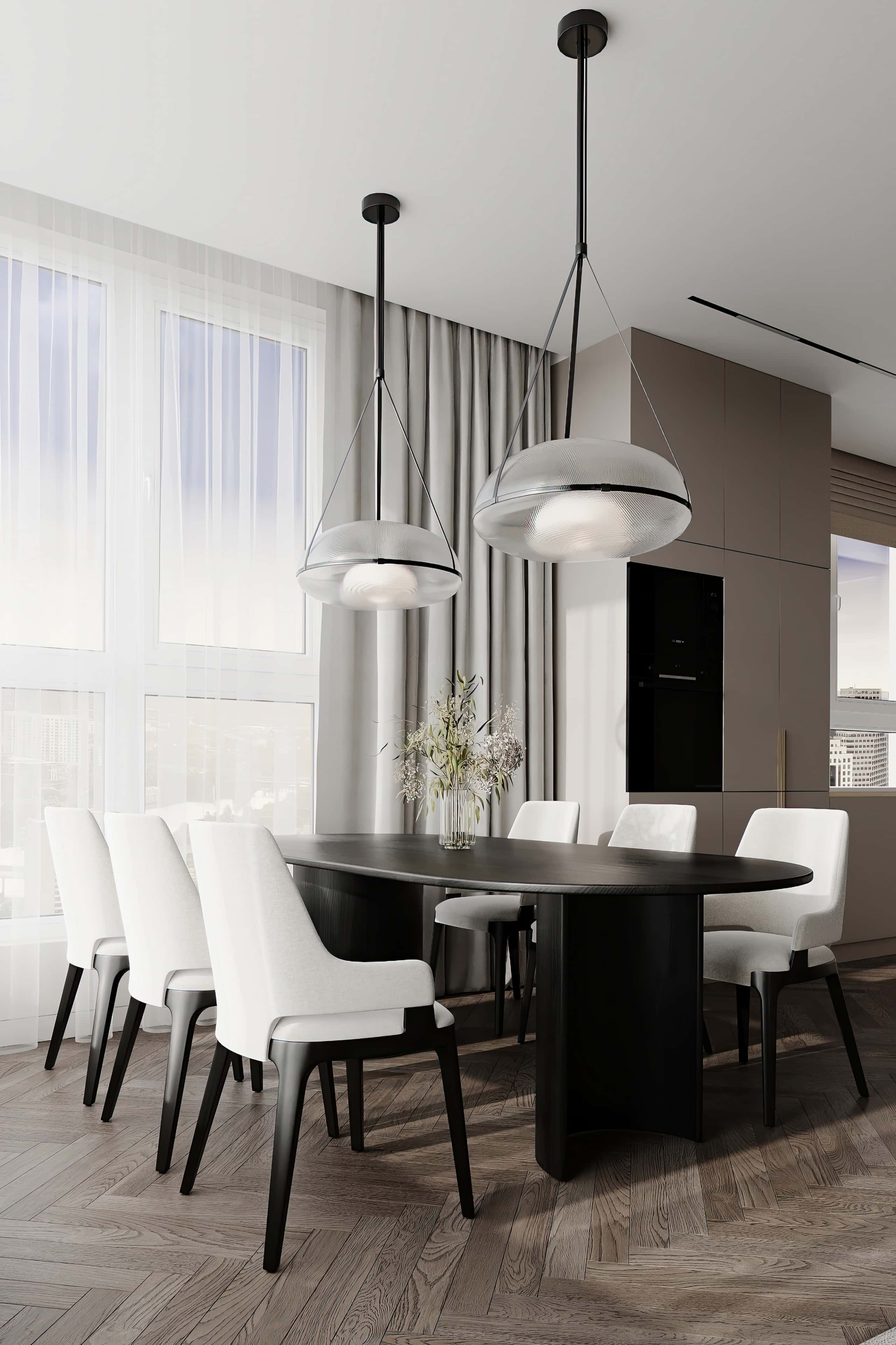 Функціональне зонування кухні-вітальні, перетвореної на домашній офіс, з використанням різних текстур та освітлення 2025.