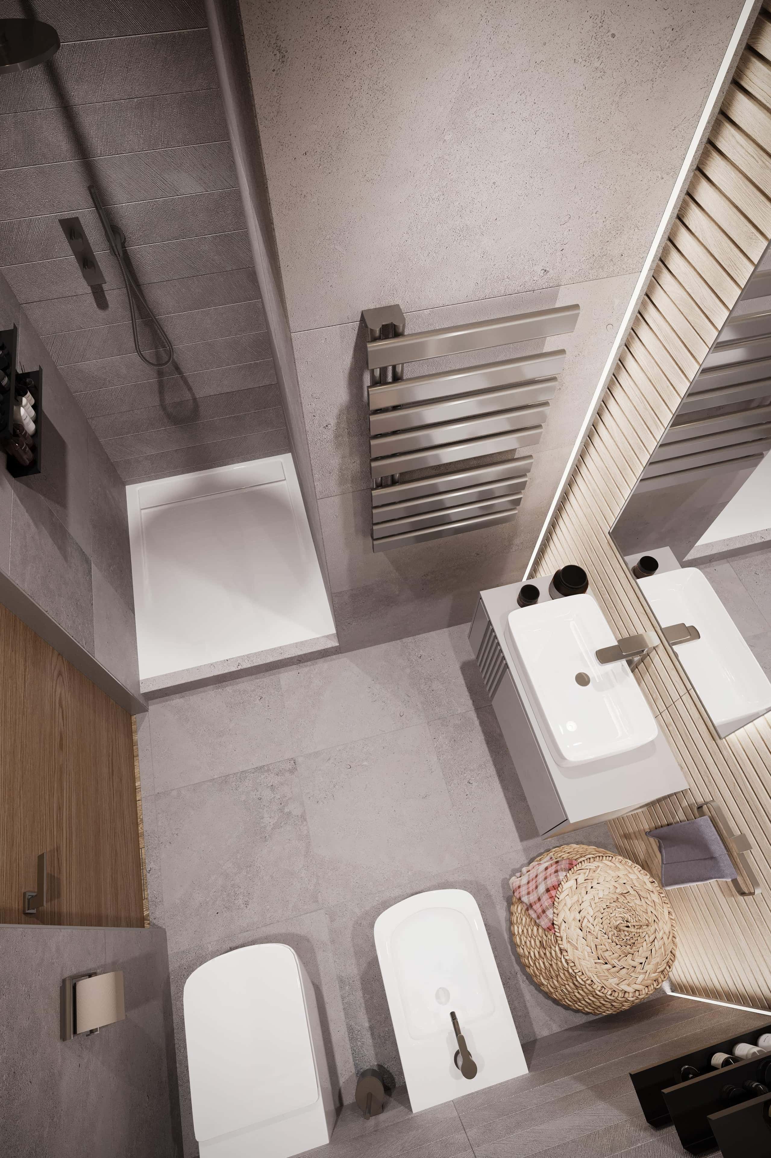 Проект квартири без обробки: бетонні стіни та великі вікна.