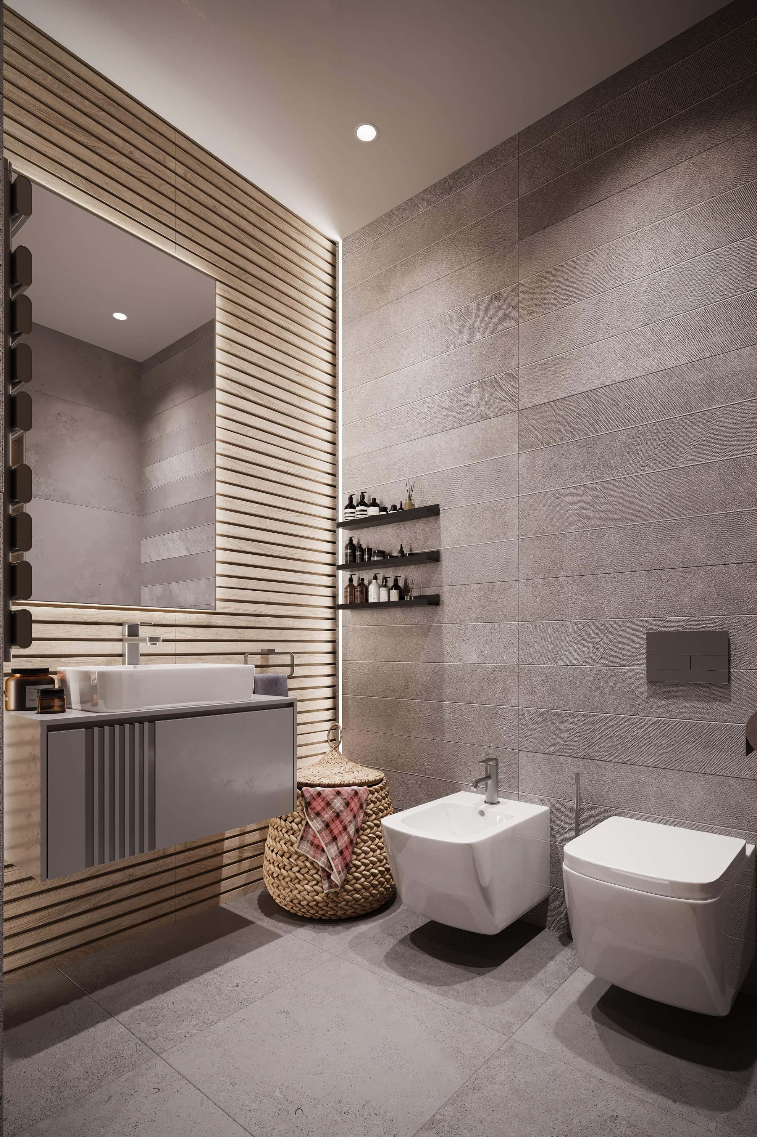 Дизайн квартири без обробки: поєднання бетону та натурального дерева.