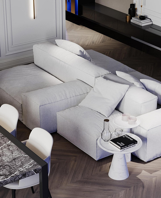 Трендовий затишок Трендовий диван 2026 року в сучасному дизайні інтер'єру, затишок та комфорт у вітальні.