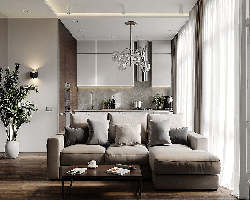 Диван у світлих тонах з дерев'яними елементами: екологічність та затишок 2026