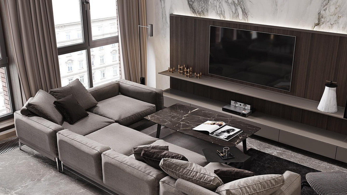 Сучасний кутовий диван з мінімалістичним дизайном, 2026 рік. Зонування простору.