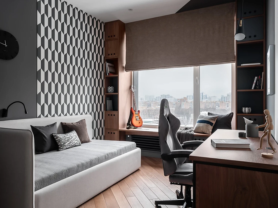 Затишна спальня 2026 Сіре ліжко в спальні 2026 з акцентною стіною для затишку та стилю.