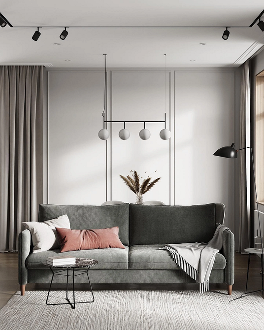 М'якість і комфорт Світло-сірий диван з м'якими подушками в сучасному інтер'єрі 2026