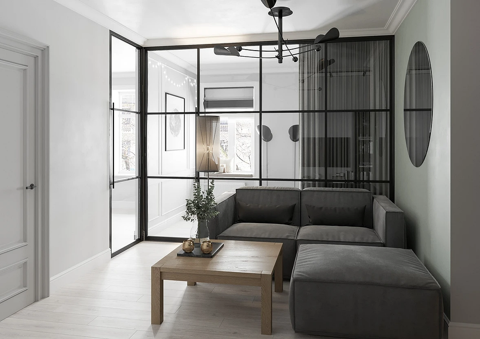 Затишний мінімалізм Комфортний сірий диван у мінімалістичній вітальні з килимом 2026 року.