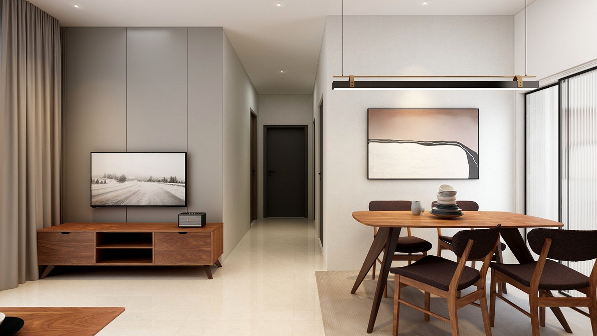 Біла низька тумба під телевізор в сучасному інтер'єрі вітальні 2026.