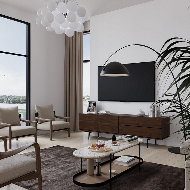 Компактна ТВ-тумба в спальні - ідеальне рішення для зберігання речей, 2026.