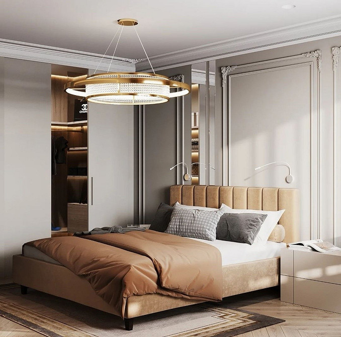 Дизайн шафи-купе з вбудованим освітленням для зручного використання в спальні.