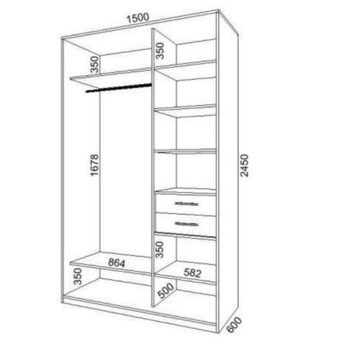 Організація внутрішнього простору шафи-купе: полиці, штанги, шухляди для одягу.