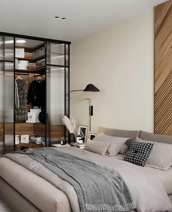 Сучасна шафа-купе з відкритими полицями в спальню: стильний елемент у 2026.
