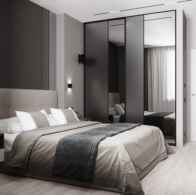 Світла шафа-купе в мінімалістичній спальні 2026: функціональність та лаконічний дизайн.