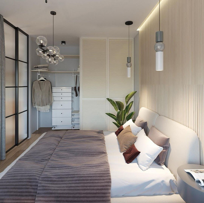 Кутова шафа-купе в спальні, ефективне використання простору, функціональний дизайн.