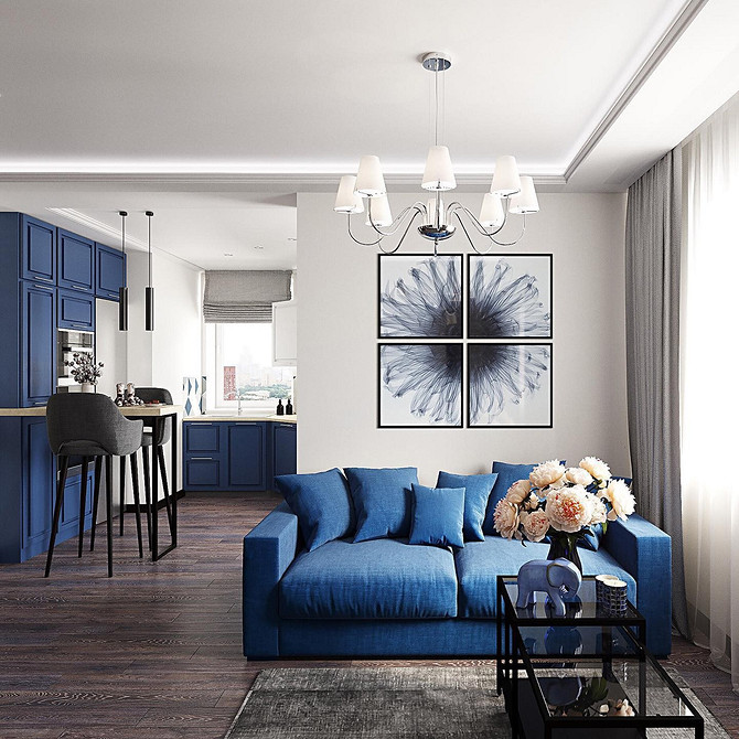 Стильний синій диван Сучасний інтер'єр 2026: стильний синій диван та поєднання кольорів для вітальні
