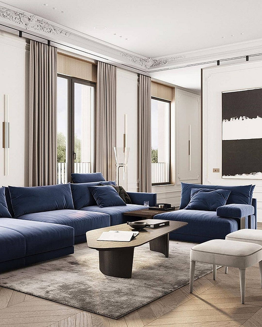 Синій диван як центральний елемент інтер'єру: дизайн меблів та поєднання кольорів.