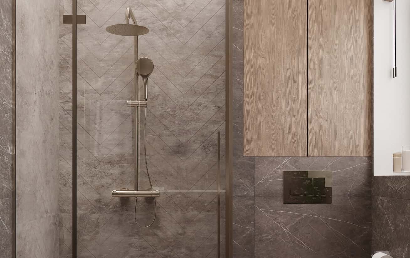 Інтер'єр котеджу в сучасному стилі з використанням багатофактурних поверхонь та м'якого освітлення.