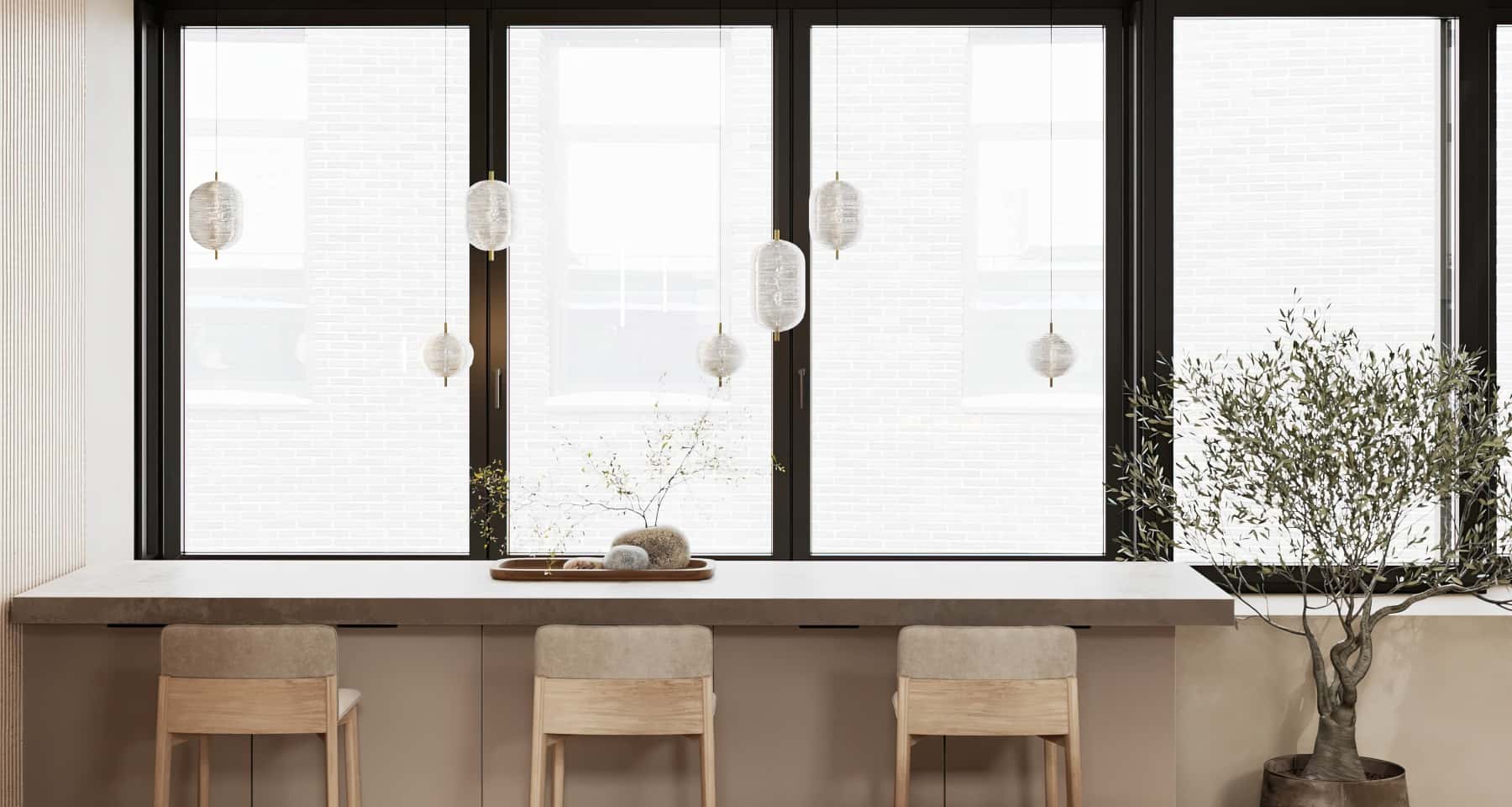 Джапанді інтер'єр спальні з акцентом на дерев'яні елементи та текстиль з натуральних тканин.