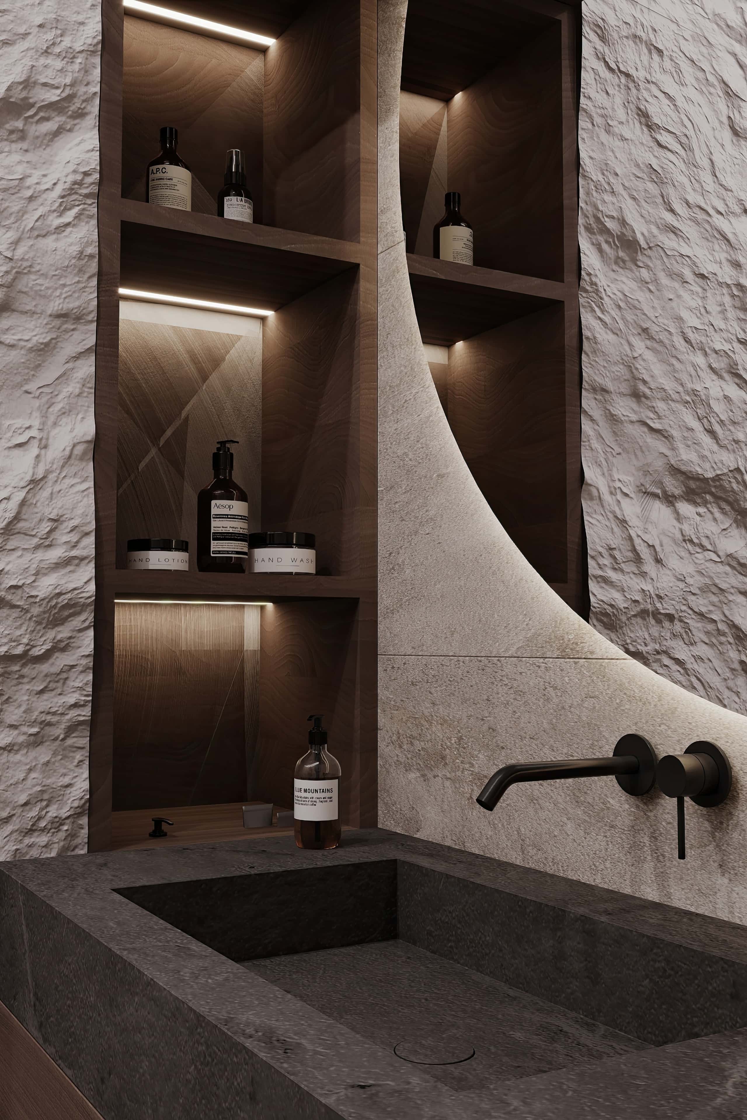 Кухня джапанди Дизайн кухні у стилі джапанди з бежевими відтінками, дерев'яними елементами та акцентом на функціональність.