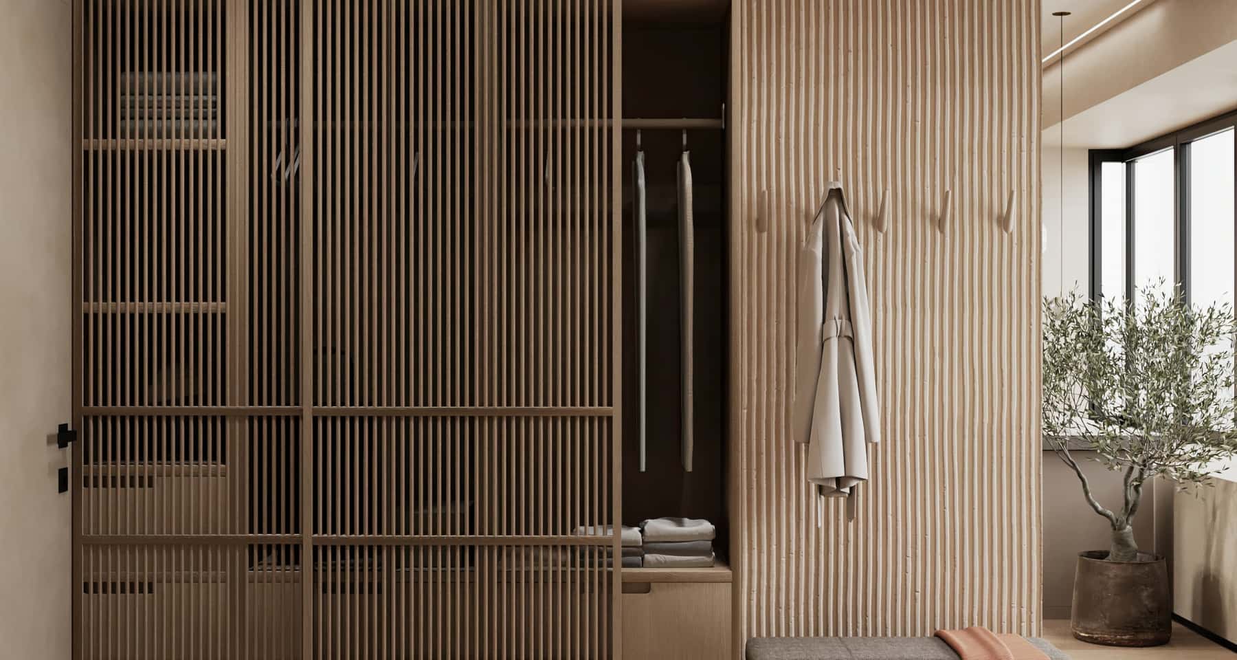 Інтер'єр ванної кімнати в стилі джапанді з використанням каменю, дерева та мінімалістичної сантехніки.