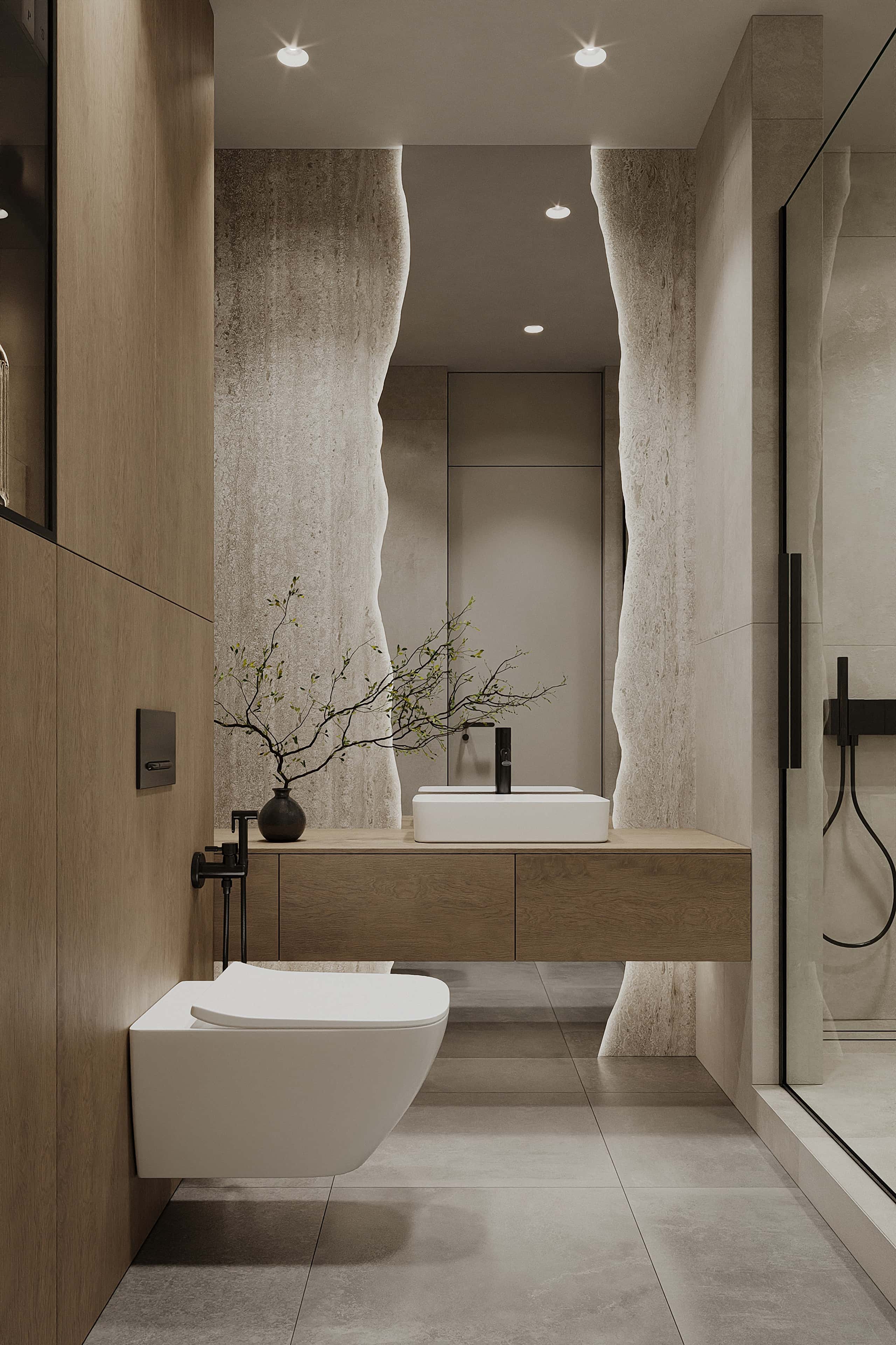 Інтер'єр квартири в стилі джапанді з використанням термодеревини та мінімалізму