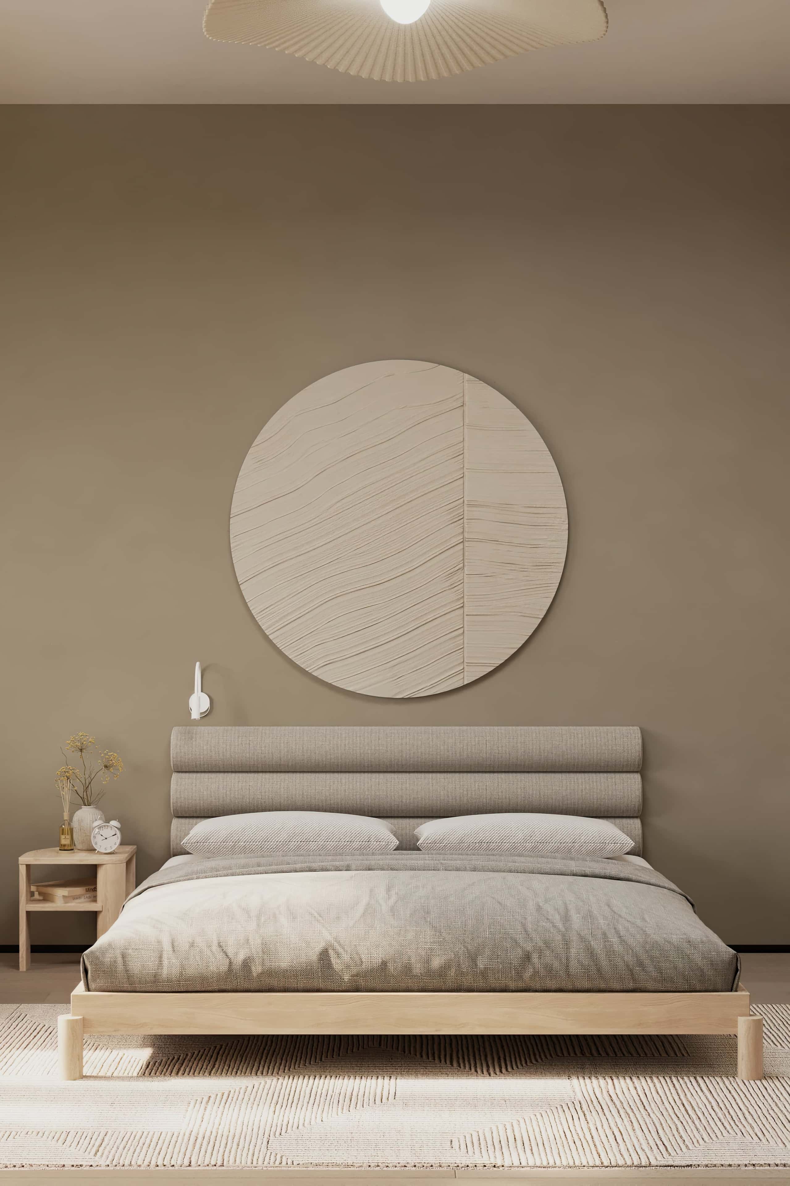 Джапанді вітальня з низькими меблями, килимом з натуральних волокон та мінімумом декору.