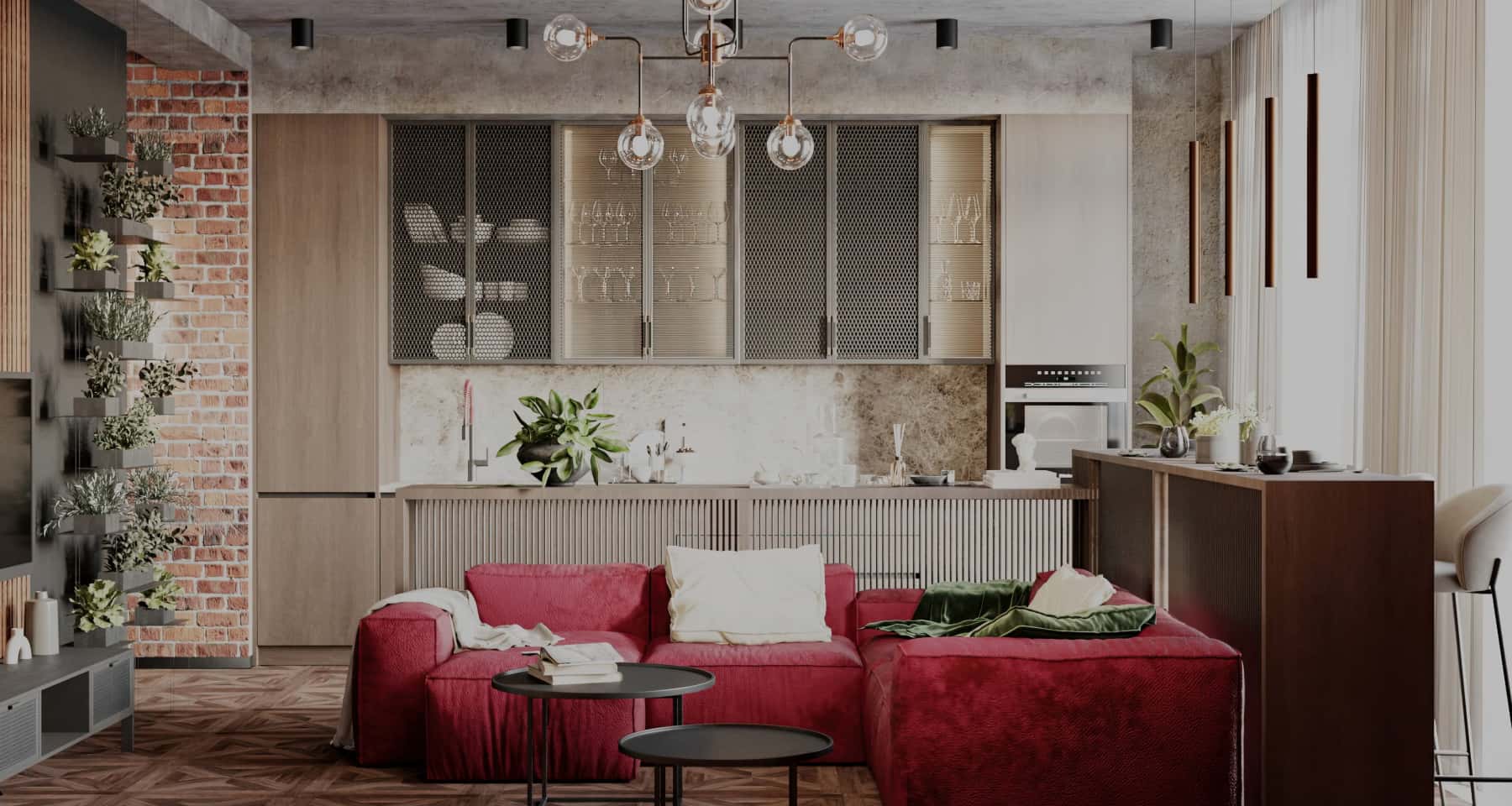 Інтер'єр кухні в американському класичному стилі 2026 року, з дерев'яними шафами.