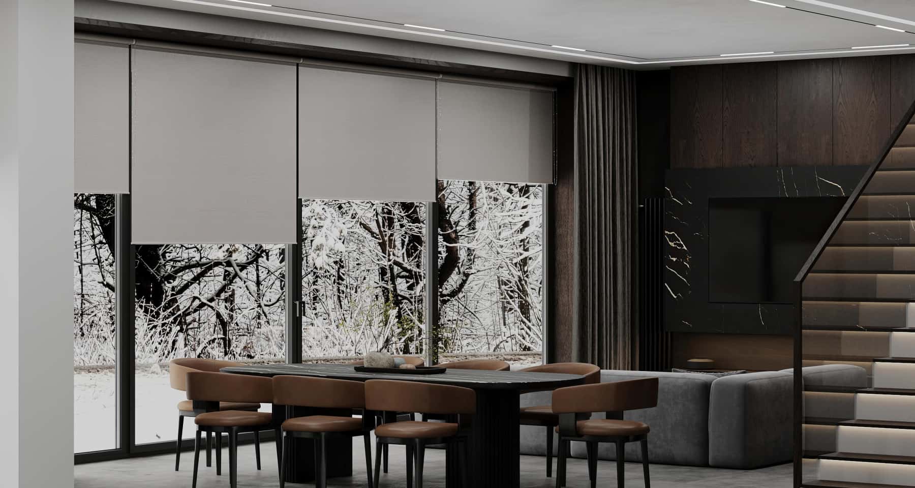 Затишна вітальня Простора вітальня в неокласичному стилі з м'якими меблями та елегантним декором.