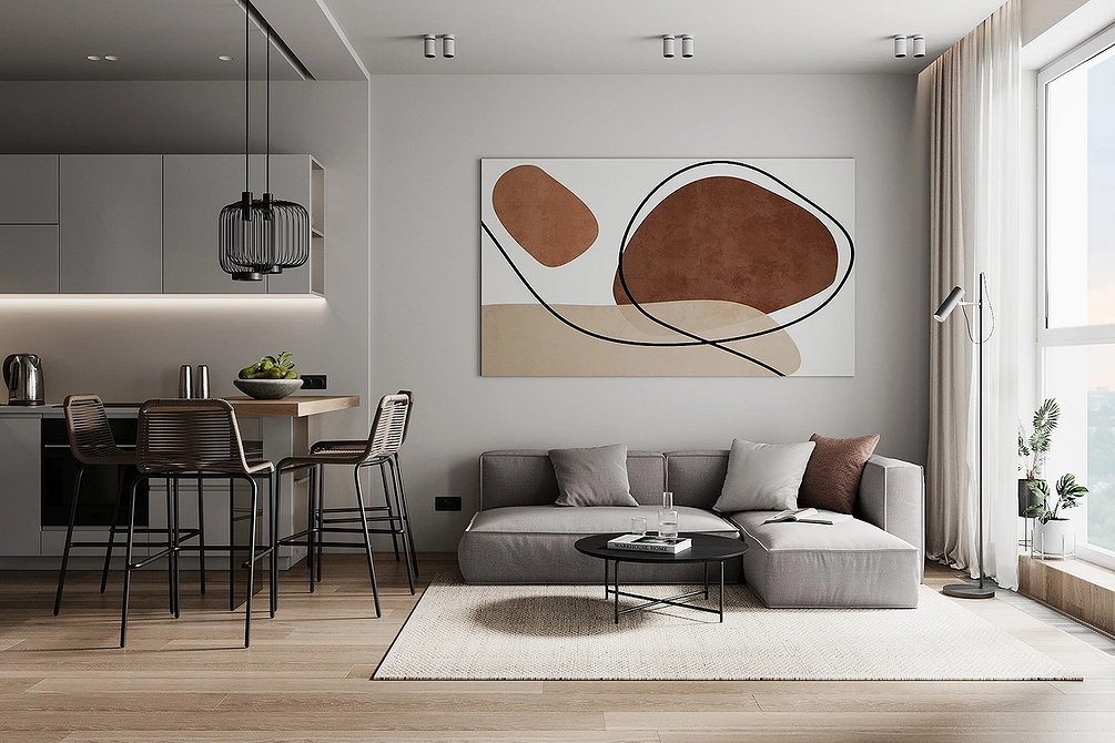 Кутовий диван з подушками: затишний куточок на кухні для відпочинку.