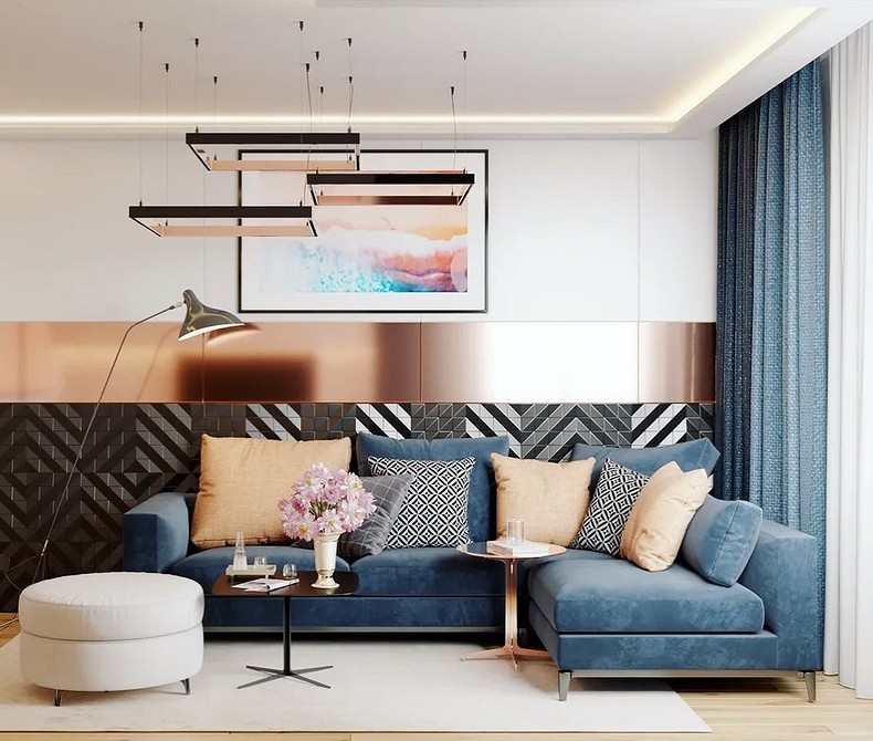 Інтер'єр вітальні з кутовим диваном: вибір, розміщення та гармонійне поєднання кольорів.