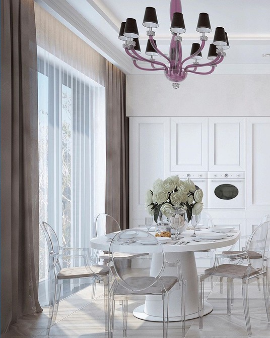 Стильна кухня з прозорими барними стільцями: сучасний дизайн інтер'єру.