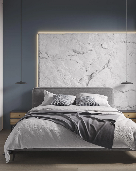 Текстура у спальні Сучасний дизайн спальні 2026: акцент на текстуру та природні матеріали ліжка.