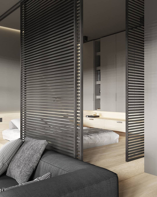 Сучасний дизайн спальні з місцями для зберігання. Оптимізація простору та комфорт.