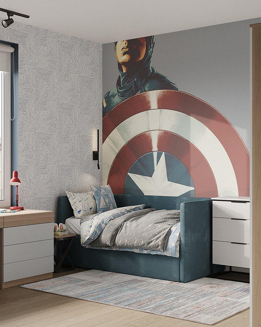 Дизайн спальні з використанням подіуму для ліжка та зонування простору.