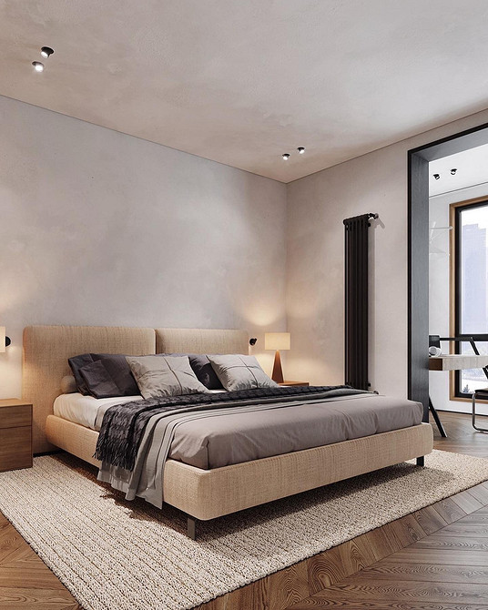 Дизайн спальні з використанням ліжка-подіуму та вбудованих шаф