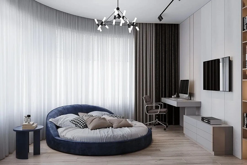 Текстильне узголів'я Затишна спальня з м'яким ліжком та текстильним узголів'ям, тренди ліжок 2026.