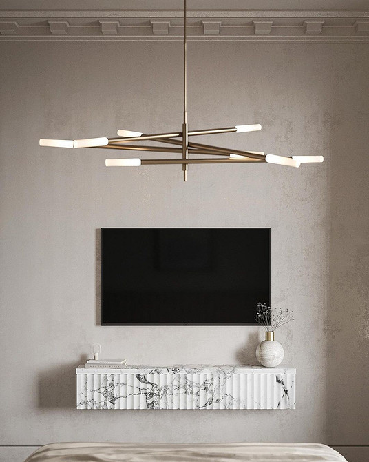 Сучасна тумба під телевізор з глянцевими фасадами та підсвічуванням для вітальні.